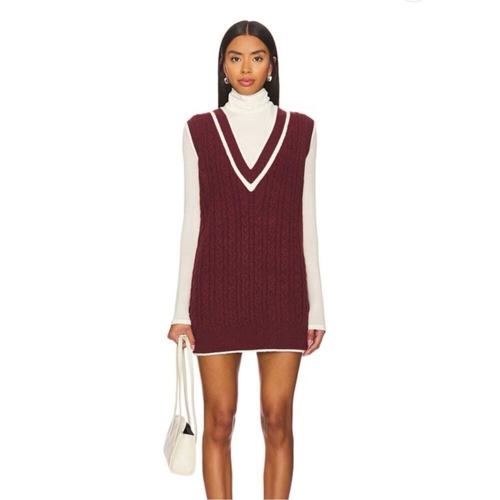 Amanda Uprichard | Cambridge Knit V-Neck Vest Sweater Dress in Burgundy XS